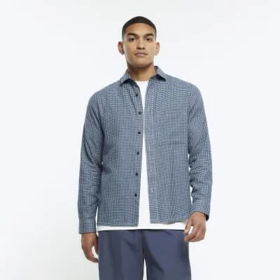Navy regular fit check shirt sold by River Island