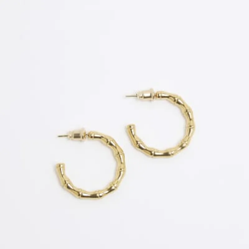 Gold Bamboo Hoop Earrings sold by River Island