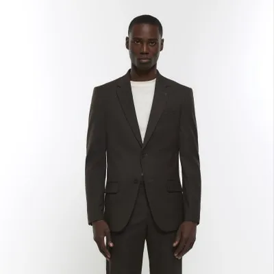 Dark brown slim fit suit jacket sold by River Island