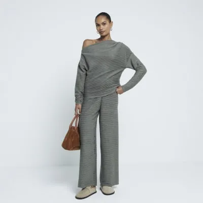 Khaki Textured Wide Leg Trousers sold by River Island