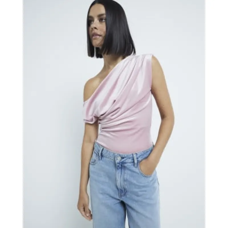 Pink Drape Velvet Top sold by River Island