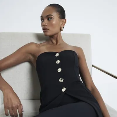 Black Buttoned Bandeau Top sold by River Island