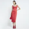 Red Satin Tailored Midi Dress sold by River Island