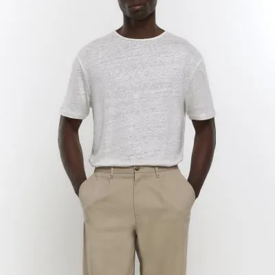 Ecru slim fit linen blend t-shirt sold by River Island