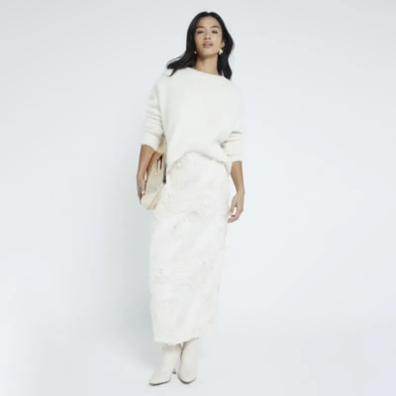 Petite Cream 3D Texture Pencil Skirt sold by River Island