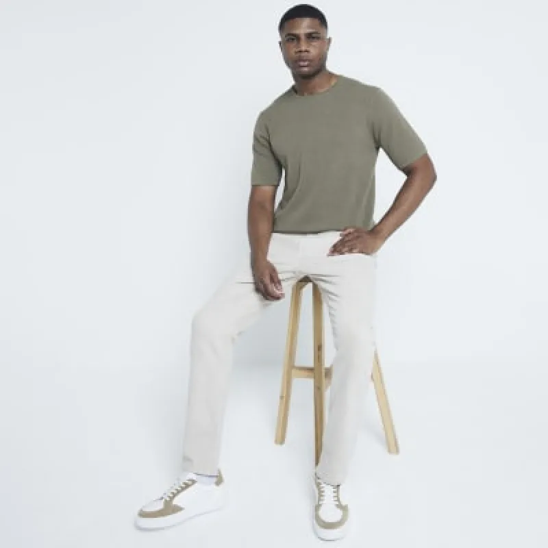 Khaki Slim fit Rolled Hem T-shirt sold by River Island
