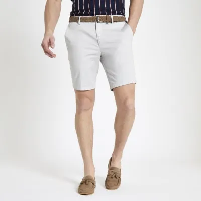 Stone belted slim fit chino shorts sold by River Island