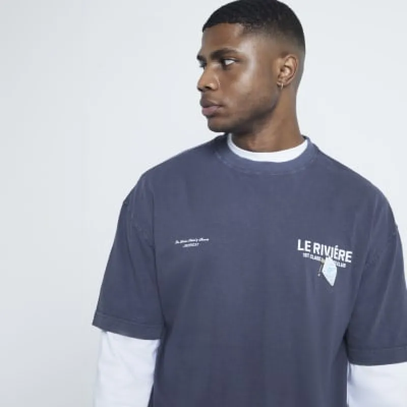 Black Le Riviere Back Graphic T-Shirt made by River Island