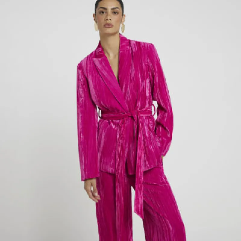 Pink Belted Wrap Velvet Blazer sold by River Island