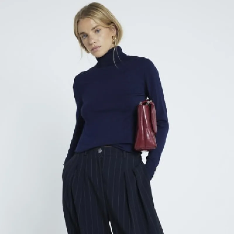 Navy Roll Neck Top sold by River Island