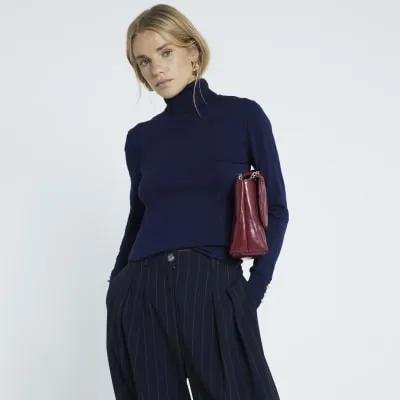 Navy Roll Neck Top sold by River Island