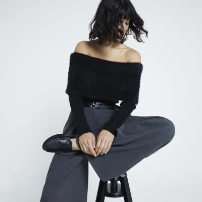 Black Fluffy Bardot Jumper sold by River Island