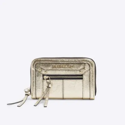 Gold Faux Leather Zip Around Purse sold by River Island