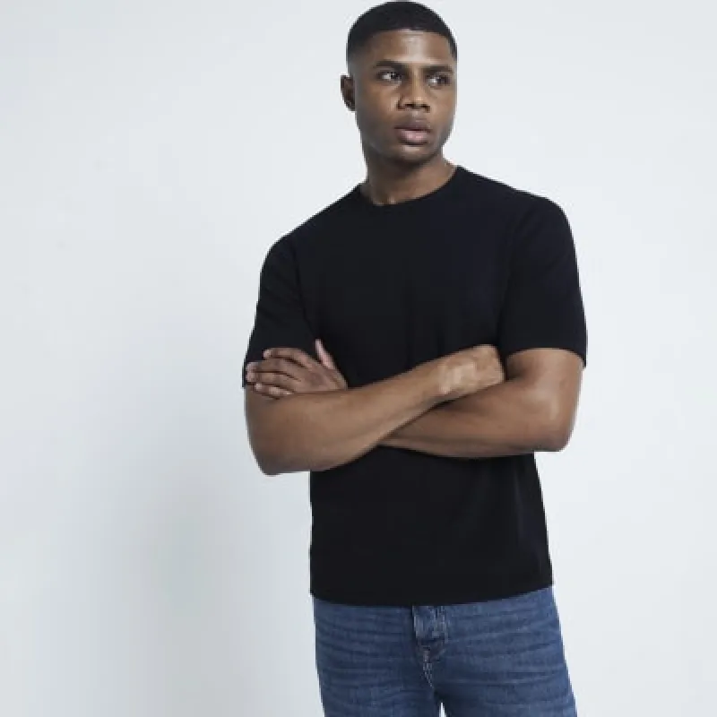 Black Slim fit Rolled Hem T-shirt sold by River Island