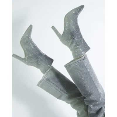 Grey Embellished Heeled Boots sold by River Island