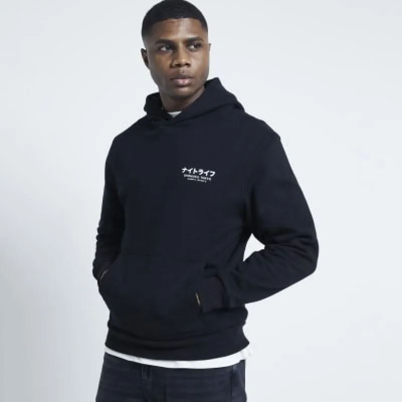 Black Regular Fit Shinjuku Hoodie sold by River Island