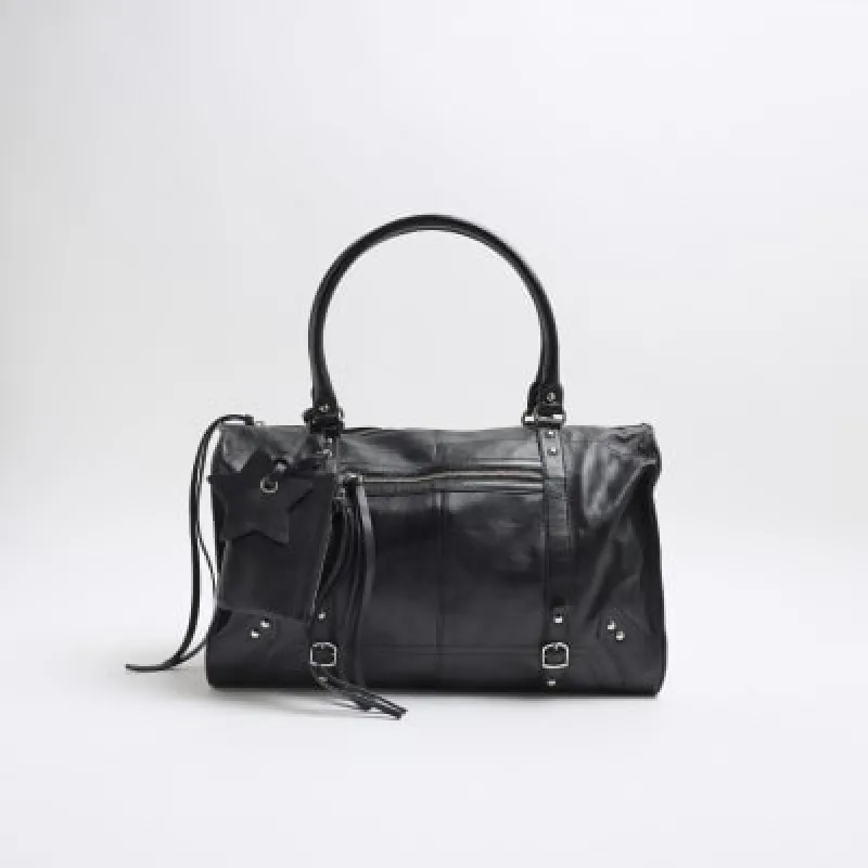 Black Leather Zipped Tote Bag sold by River Island