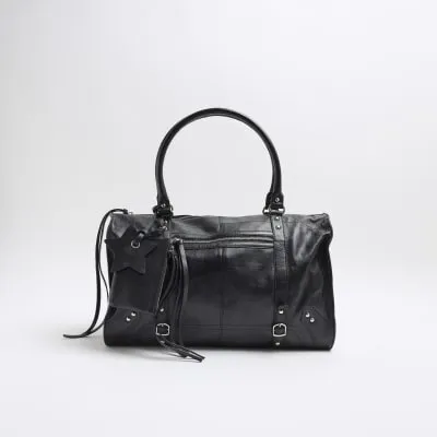 Black Leather Zipped Tote Bag sold by River Island