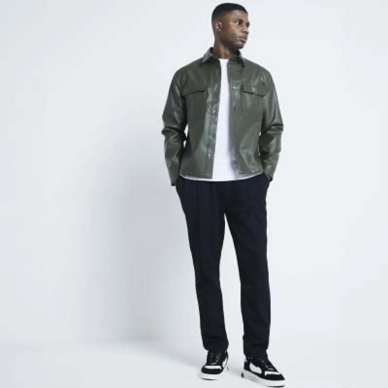 Green regular fit faux leather shirt sold by River Island