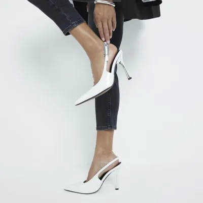 White Sling Back Buckle Court Shoes sold by River Island