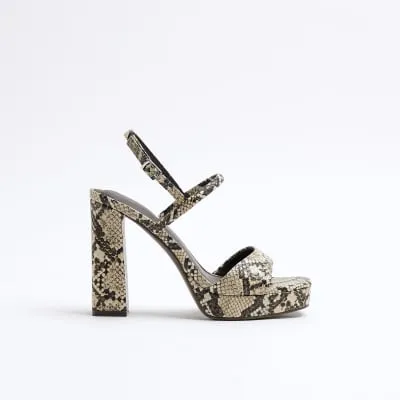 Grey Snake Print Sling Back Platform Sandals sold by River Island