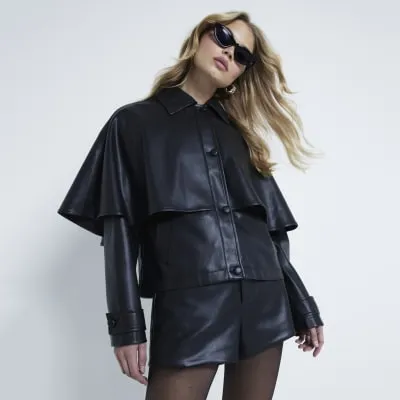Black Faux leather Cape Jacket sold by River Island