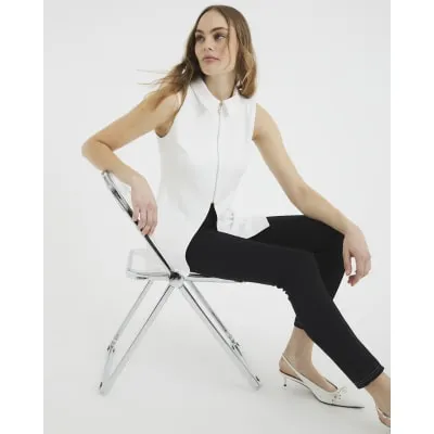 White Sleeveless Zip Tunic Top sold by River Island