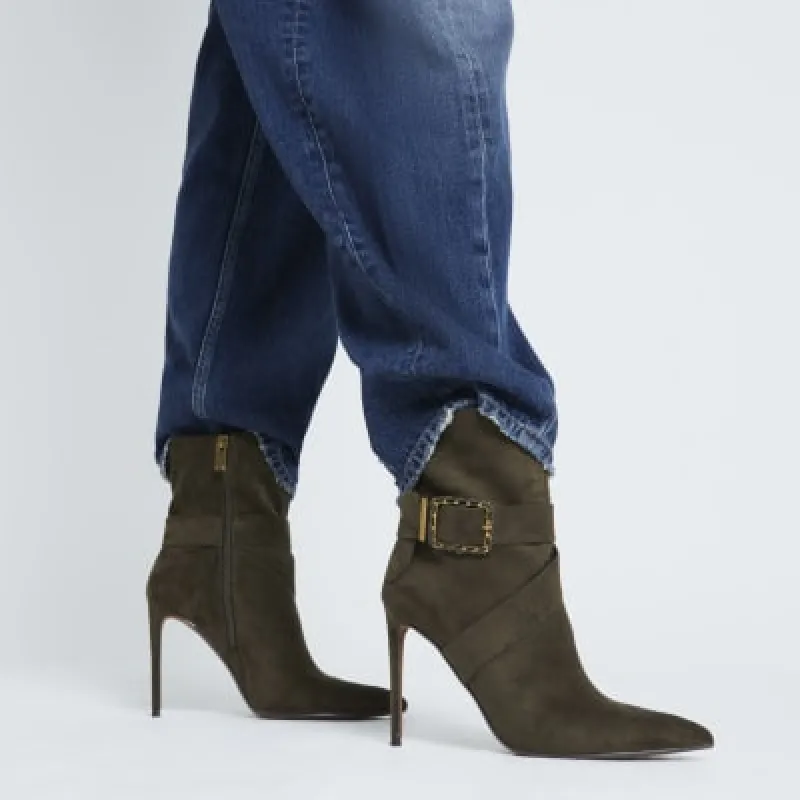 Khaki Woven Buckle Heeled Boot sold by River Island