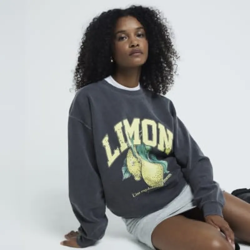 Grey Washed Limon Graphic Sweatshirt sold by River Island
