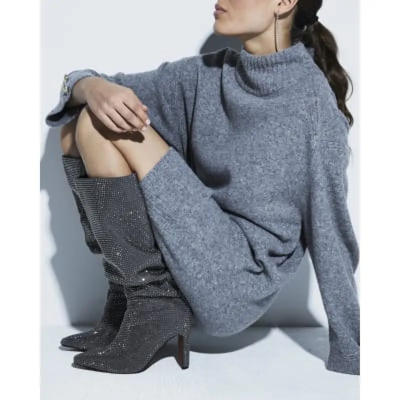 Grey Embellished Knee High Heeled Boots sold by River Island