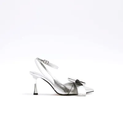 Silver structured bow detail court heels sold by River Island