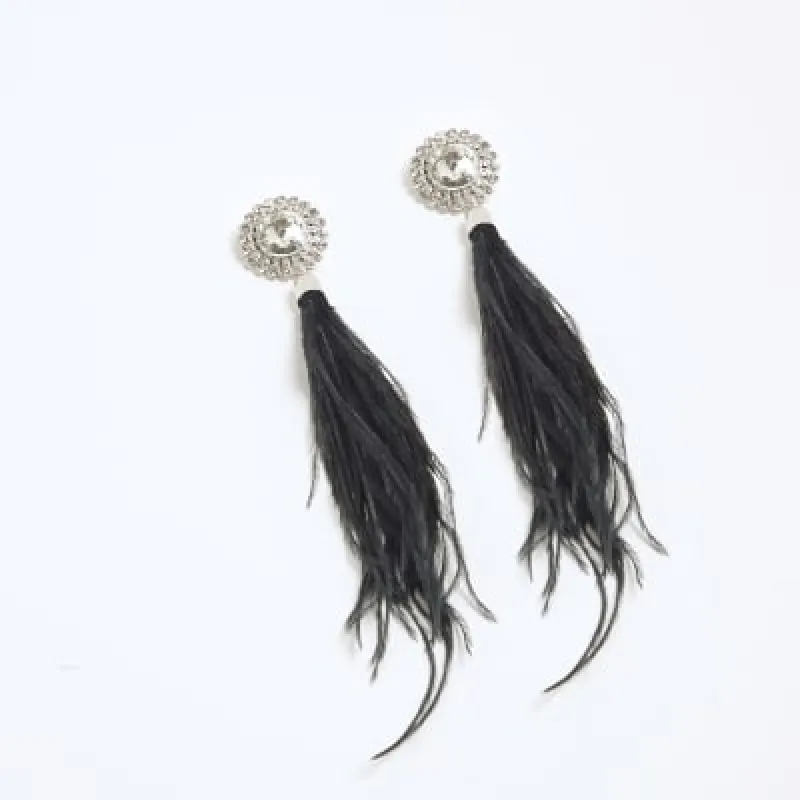 Black Feather Drop Earrings sold by River Island