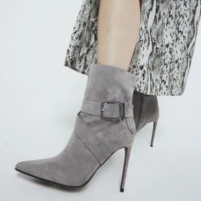 Grey Woven Buckle Heeled Boot sold by River Island
