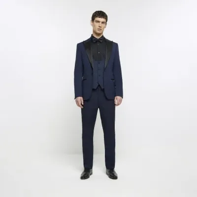 Navy Slim fit Tuxedo suit trousers sold by River Island