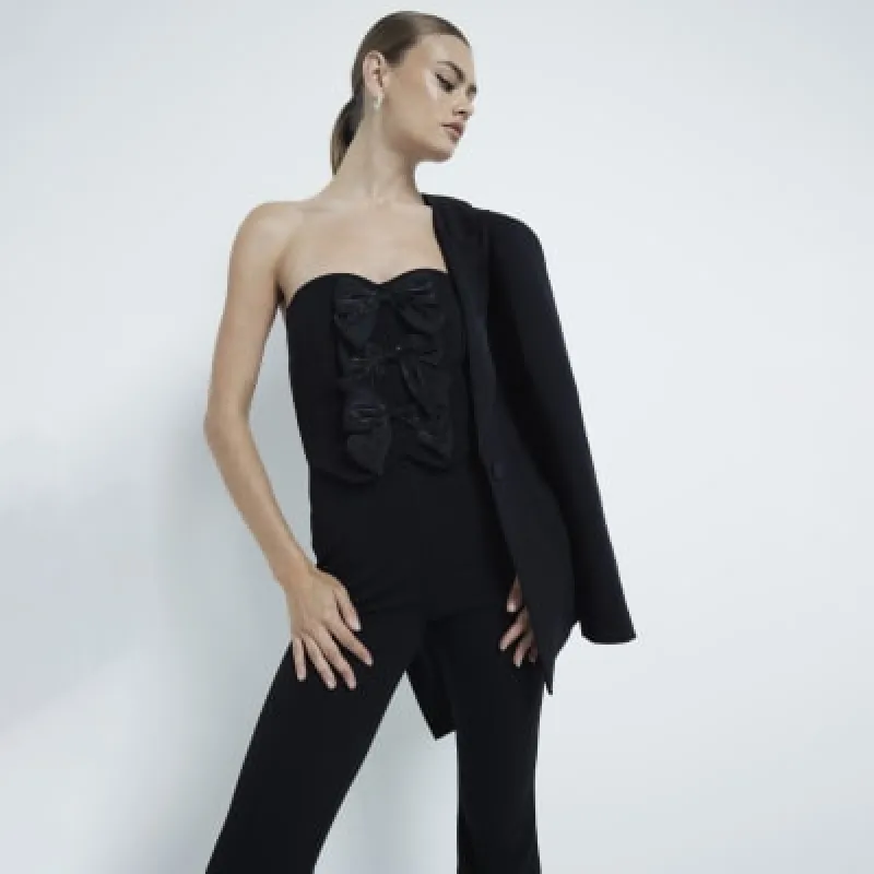 Black Bow Bandeau Jumpsuit sold by River Island