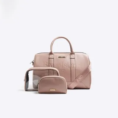 Pink Debossed Barrel Travel Bag Set sold by River Island