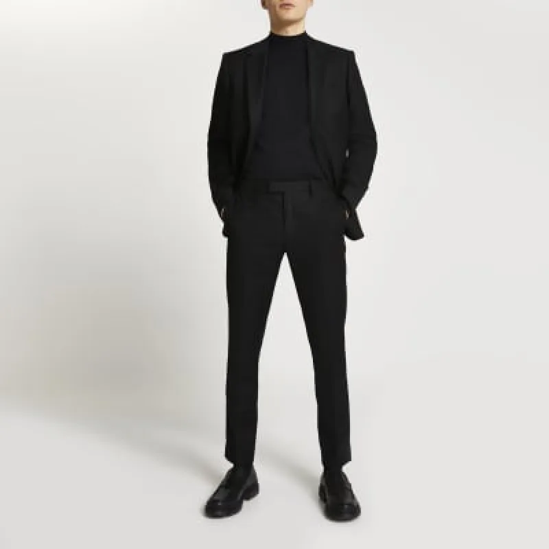 Black skinny fit twill suit trousers sold by River Island
