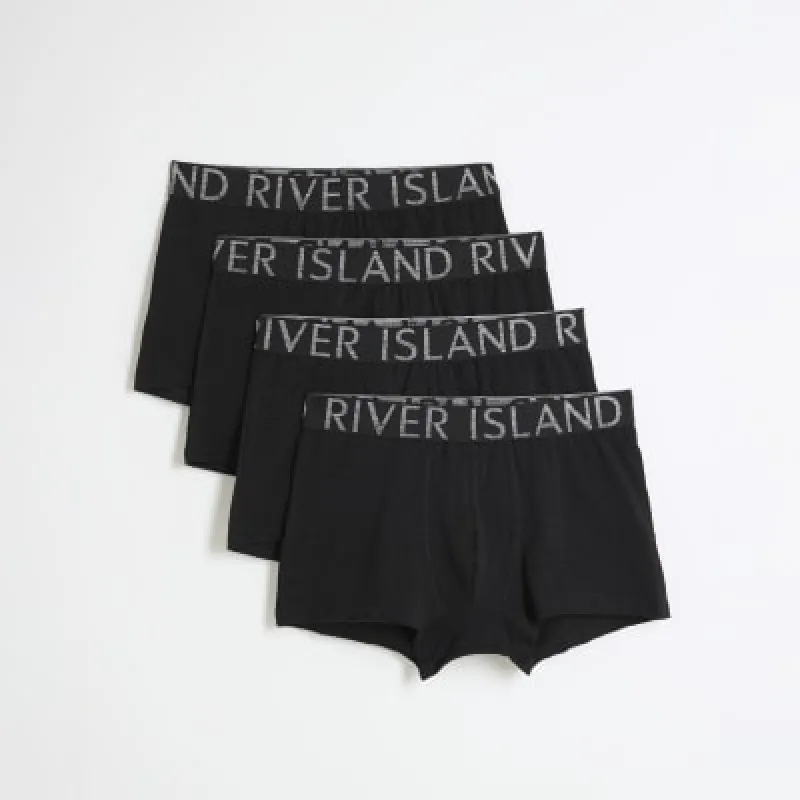 Black 4 Pack Cotton Stretch RI Trunks sold by River Island