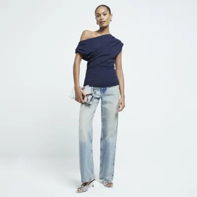 Navy Asymmetric Drape Top sold by River Island