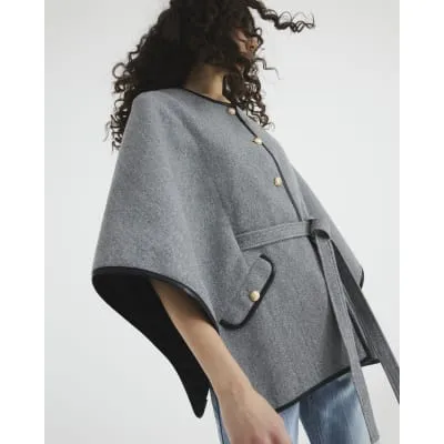 Grey Belted Button Up Cape sold by River Island