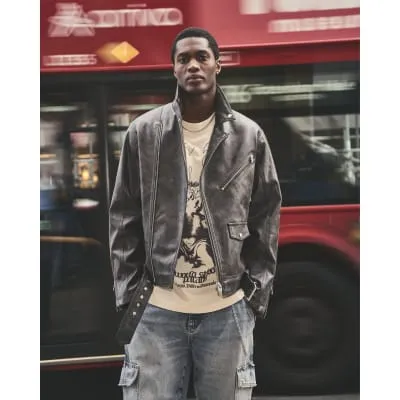 Brown Faux Leather Biker Jacket sold by River Island