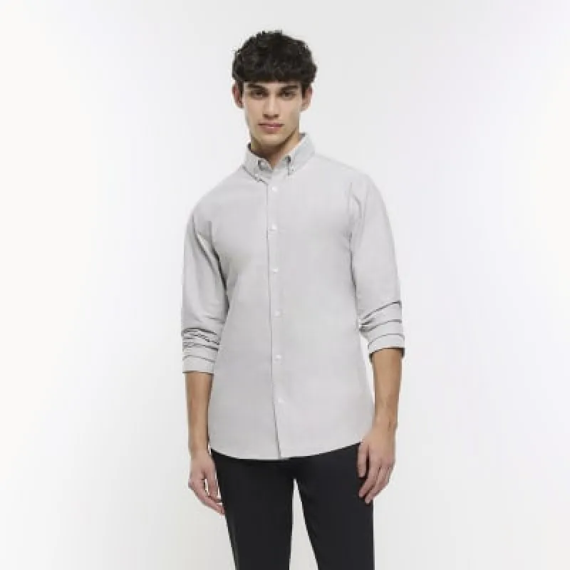 Grey Slim fit Stretch Oxford shirt sold by River Island