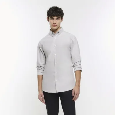 Grey Slim fit Stretch Oxford shirt sold by River Island