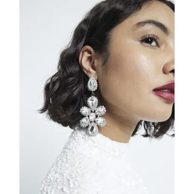 Premium Silver Crystal Flower Stud Earrings sold by River Island
