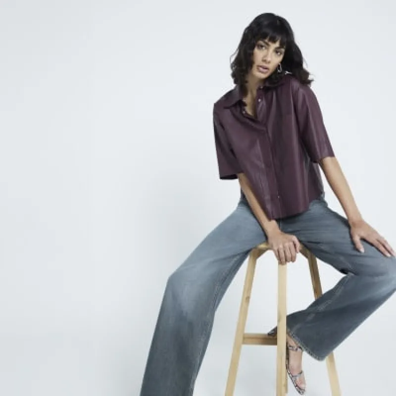 Red faux leather shirt sold by River Island