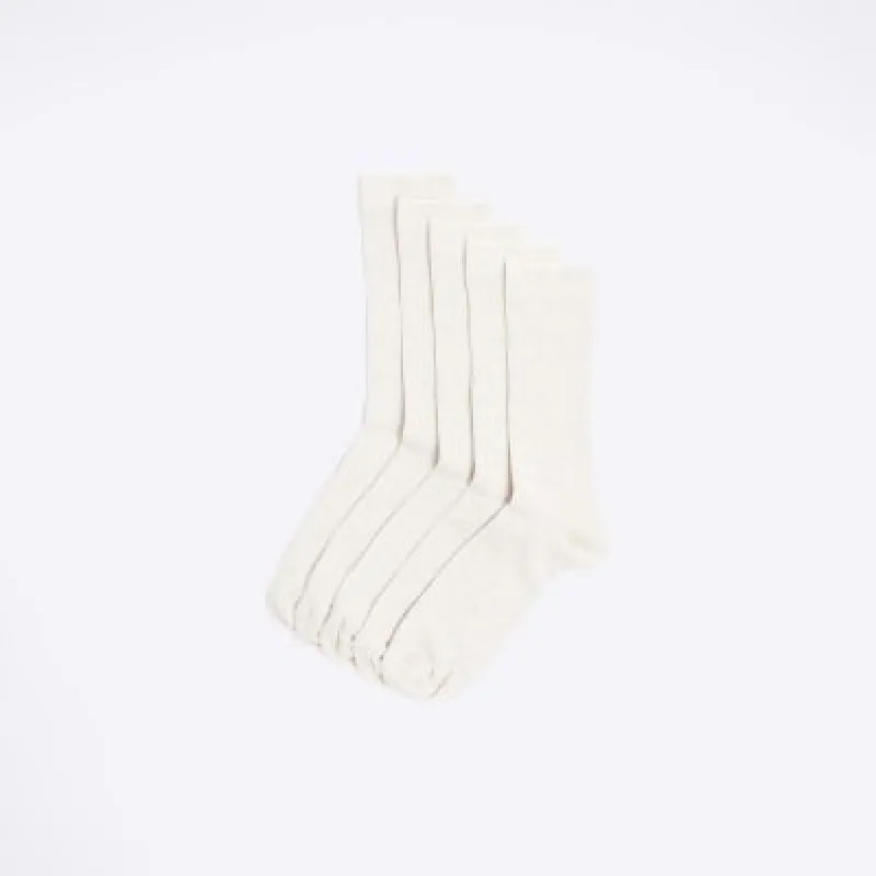 5 Pack Ecru ribbed ankle socks sold by River Island