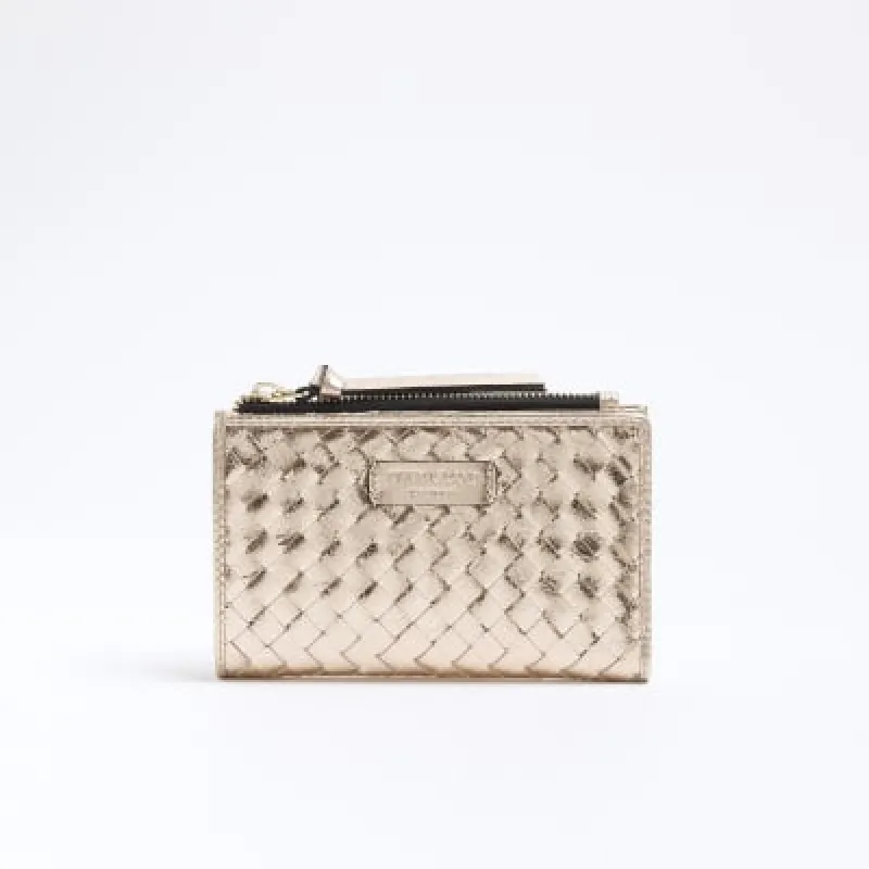 Gold Leather Woven Purse sold by River Island