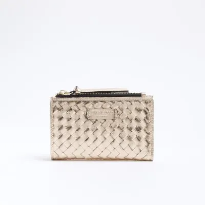 Gold Leather Woven Purse sold by River Island