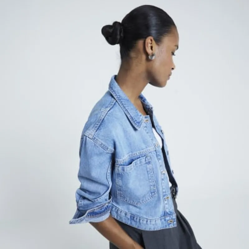 Blue Cropped Denim Jacket sold by River Island