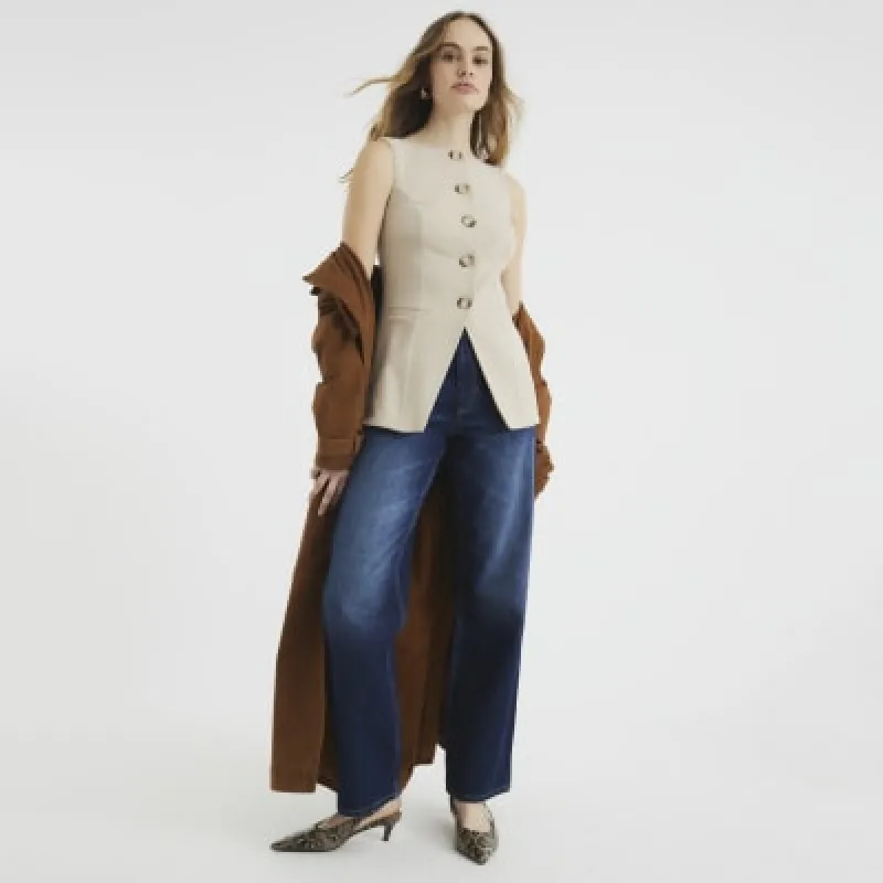 Beige Button Up Waistcoat sold by River Island